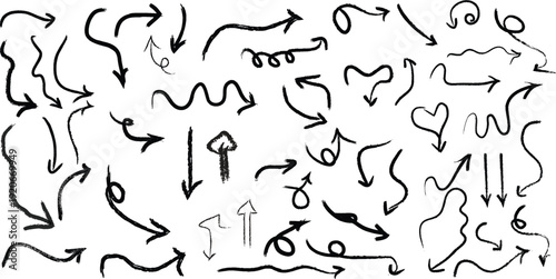 Collection of hand drawn arrows with various shapes and directions