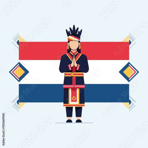 Indonesian Cultural Attire Welcoming Gesture Traditional Heritage Presentation