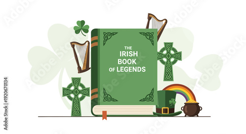 Irish Book Of Legends Featuring Celtic Crosses And Harps
