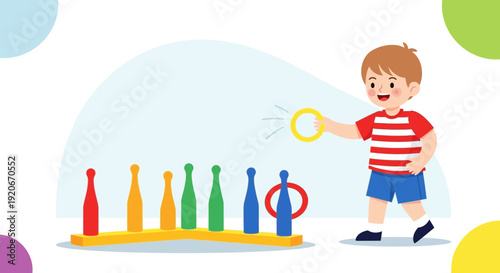 Joyful Boy Playing Ring Toss Game For Outdoor Fun And Recreation
