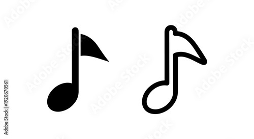Musical Eighth Note Icon Set: Black and White Symbols for Music, Melody, and Rhythm