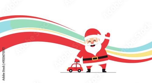 Jolly Santa Claus With A Red Car, Festive Celebration, Holiday Cheer Illustration