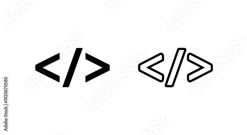 Coding brackets icon: simple solid and outline symbols for programming and development.