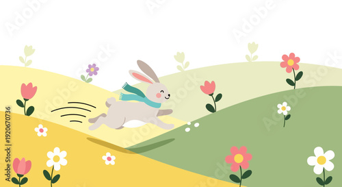 Joyful Bunny Racing Through a Field of Flowers