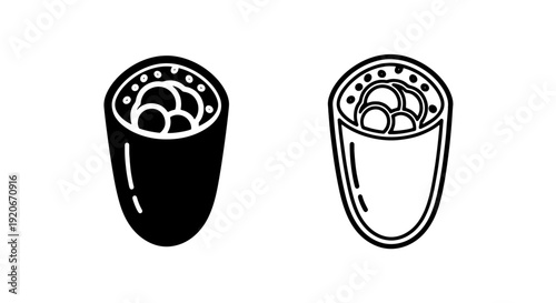 Simple Line Icons of a Burrito and a Filled Burrito Silhouette
