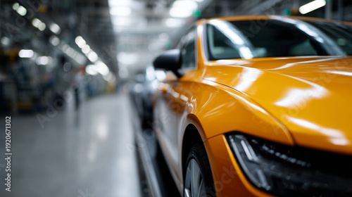 Wallpaper Mural Close-up of robotic arms installing car components on automated conveyor, futuristic automotive factory interior, digital displays showing production metrics, engineers supervising Torontodigital.ca