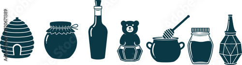 Collection of seven uniquely shaped bottles and containers