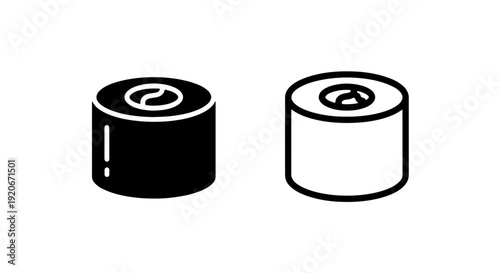 Two stylized sushi roll icons, black and white outlines for modern culinary branding and graphics.