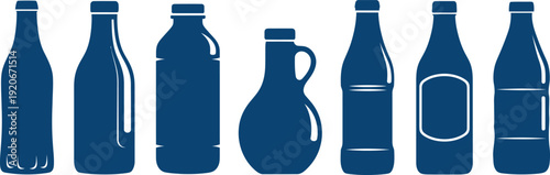 Collection of seven dark blue wine bottles