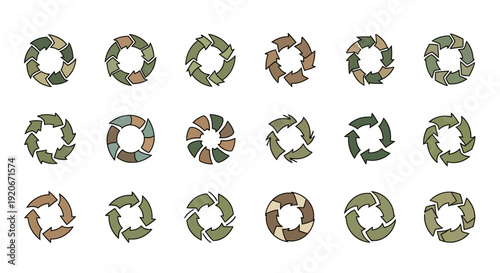 Set of circular arrow icons representing cycle, refresh, process, and continuous motion