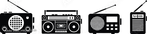 Four different types of vintage portable radios