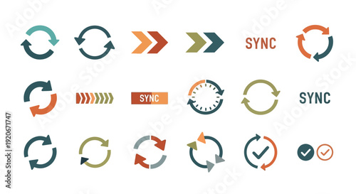 Synchronization and Refresh Arrow Icons Set for Data and Process