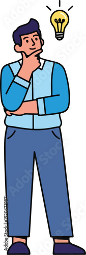 Man having an idea thinking with light bulb above head