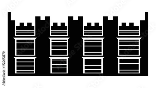 Black and White Castle Battlements Silhouette Icon