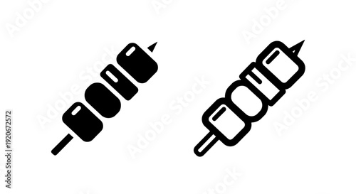 Black and white vector icons depicting food on a stick, perfect for menus and food service