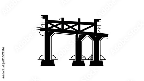 Black and white illustration of a wooden bridge construction