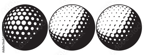 Golf ball vector templates set, monochrome illustration collection, sports equipment icons, isolated design elements