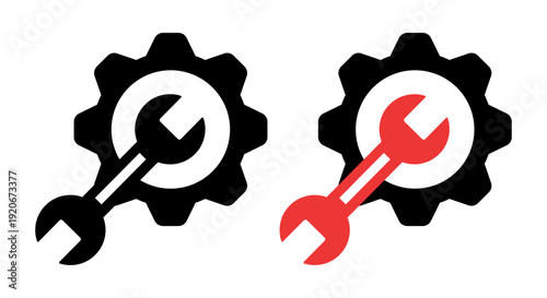 Gear and wrench. Auto service icon. Vector flat icons set isolated on white background.