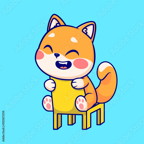 Cute Shiba Inu Dog Sitting on Chair Cartoon