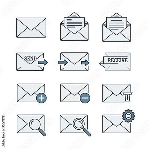 Email icons set envelope symbols for online communication