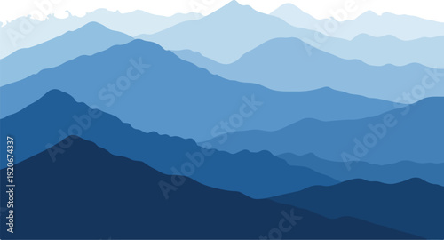 Blue mountain range landscape with layered hills