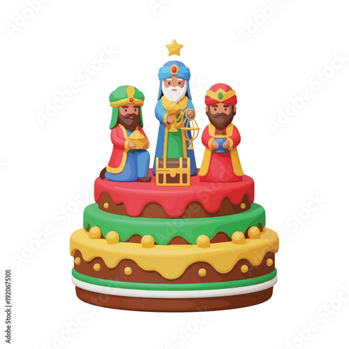 Three Wise Men on Christmas cake Epiphany dessert decoration