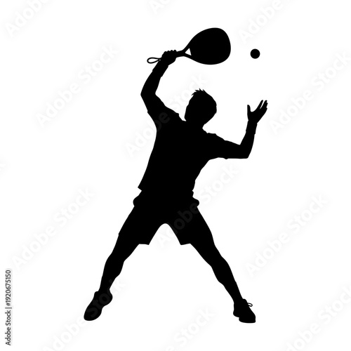 Silhouette of a man playing padel tennis, hitting the ball with a racket