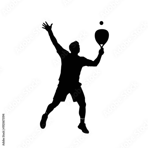 Silhouette of a man playing padel tennis, serving the ball with a racket