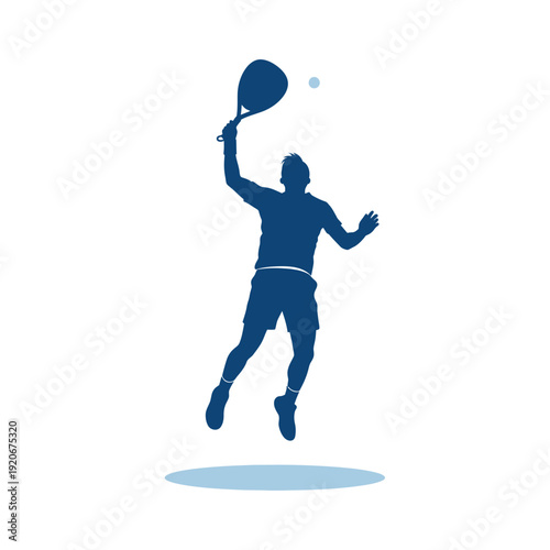 Silhouette of a man playing padel tennis, jumping to hit the ball with a racket