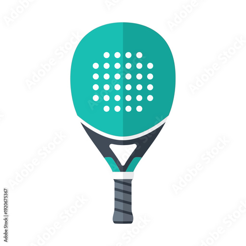 Teal Padel Racket with White Dots on White Background, Sports Equipment Icon