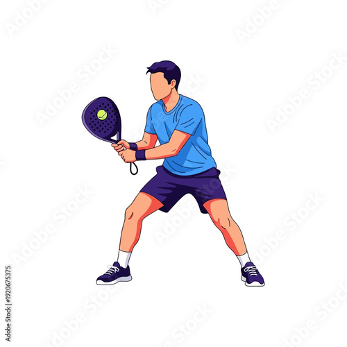 Man playing padel tennis, holding racket and ball, active sport lifestyle