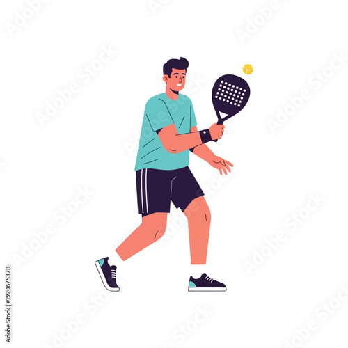 Man playing padel tennis, hitting the ball with a racket, active lifestyle, sports concept