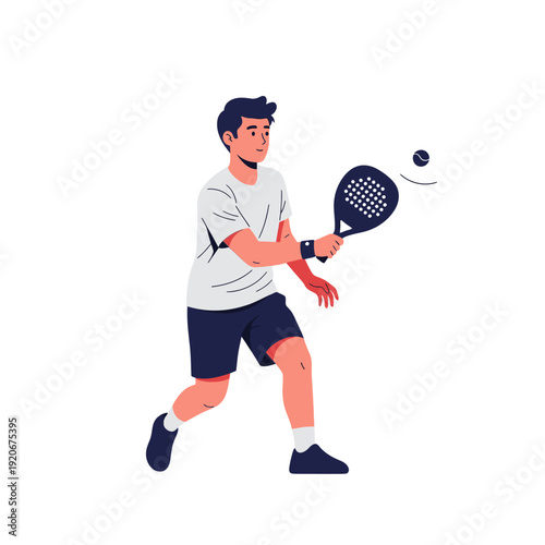 Man playing padel tennis hitting ball with racket, active lifestyle, sports concept