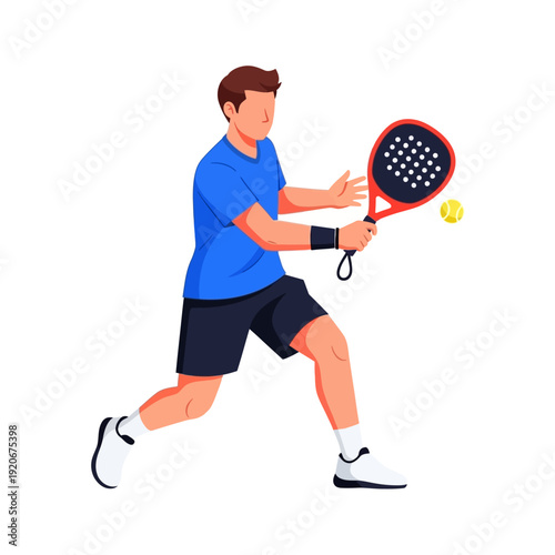 Man playing padel tennis, hitting the ball with a racket, dynamic action shot