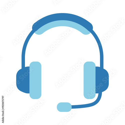 Illustration of a blue headset with microphone and cushioned ear cups.