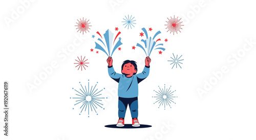 Joyful Child Celebrates With Festive Fireworks, A Happy and Cheerful Moment