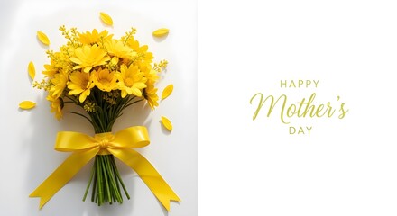 A beautiful bouquet of yellow flowers with a ribbon for mother's day