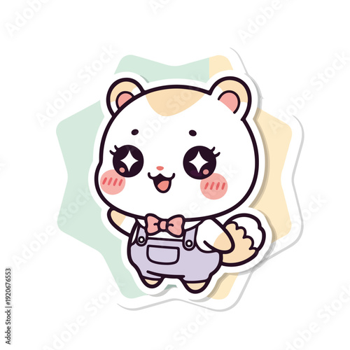 Cute hamster cartoon character with overalls and bow tie