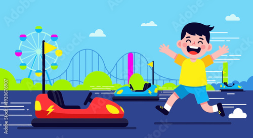 Joyful Child Experiencing Thrills at an Amusement Park Adventure
