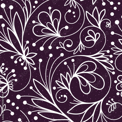 Abstract seamless pattern with openwork ornament of flower, leaves, branches, curls, flowing lines. Floral ornamental texture. Hand drawn vector illustration for wallpaper, wrapping paper, fabric