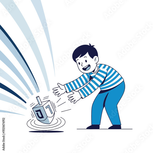 Joyful Child Playing Dreidel During Hanukkah Celebrations Modern Illustration
