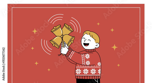 Joyful Child Rings Jingle Bells With Holiday Spirit And Festive Sparkle