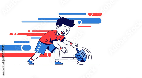 Joyful Child Spins Dreidel During Festive Celebration Colorful Abstract Background