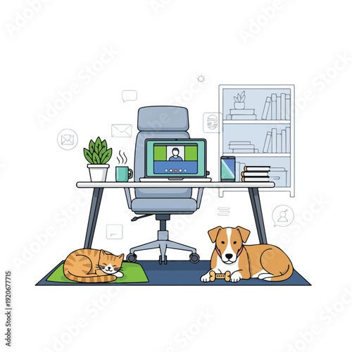 Remote worker with pets at home office