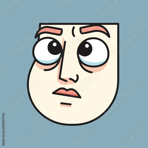Tired Cartoon Face with Sleepy Eyes on Blue Background