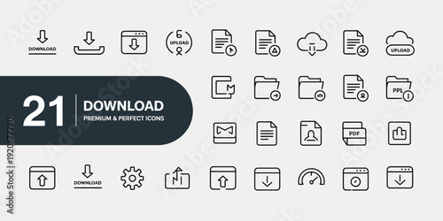 A collection of download icons in a modern design for business and technology use