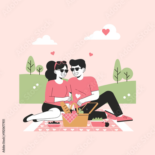 Joyful Couple Enjoys Romantic Outdoor Picnic Together Under Sunny Skies