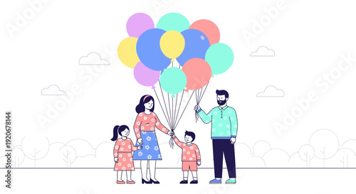 Joyful Family Celebration With Colorful Balloons Outdoor Scene
