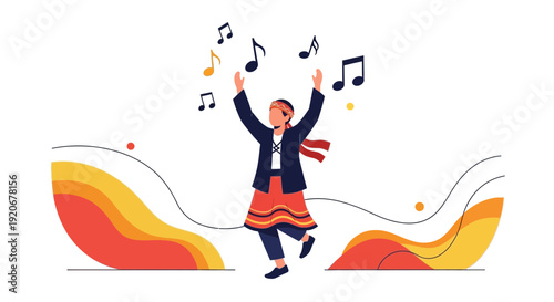 Joyful Dancer Embraces Musical Celebration With Lively Rhythmic Steps