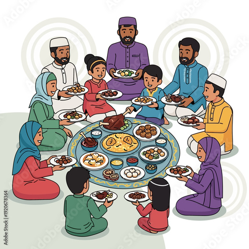 Joyful Family Gathering Around A Lavish Meal Sharing Food Together